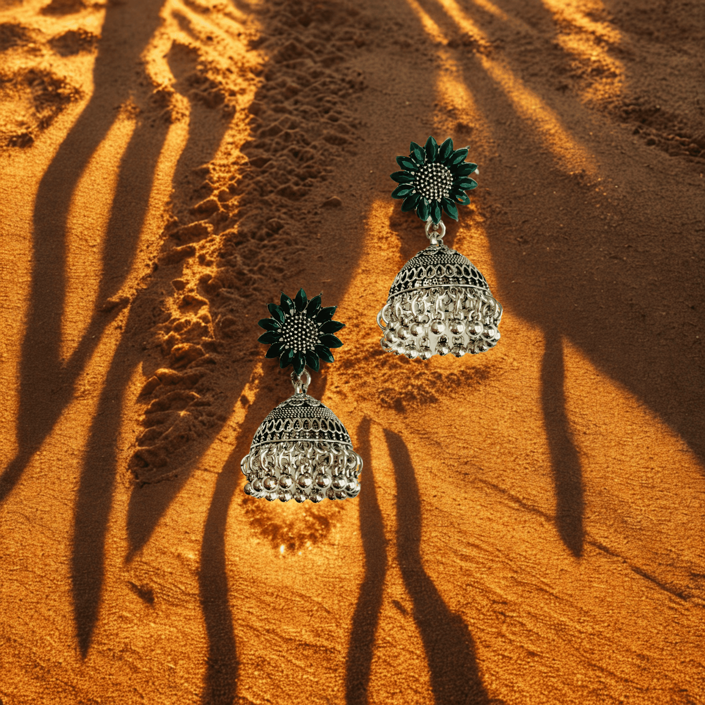 Emerald Bloom Jhumka Earrings