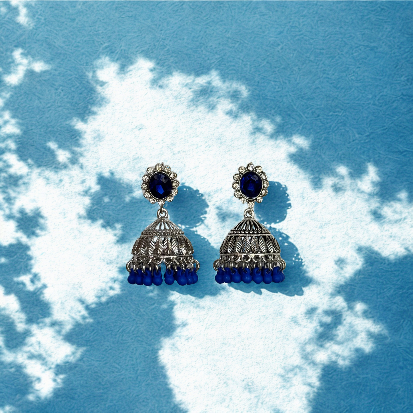 Royal Blue Beaded Dome Jhumkas