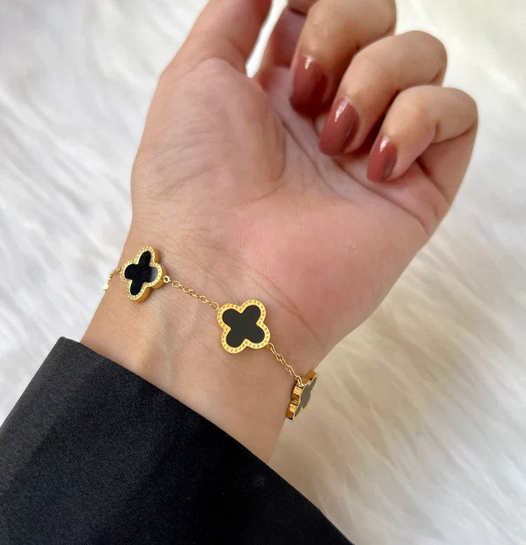 Gold Plated White Clover Bracelet