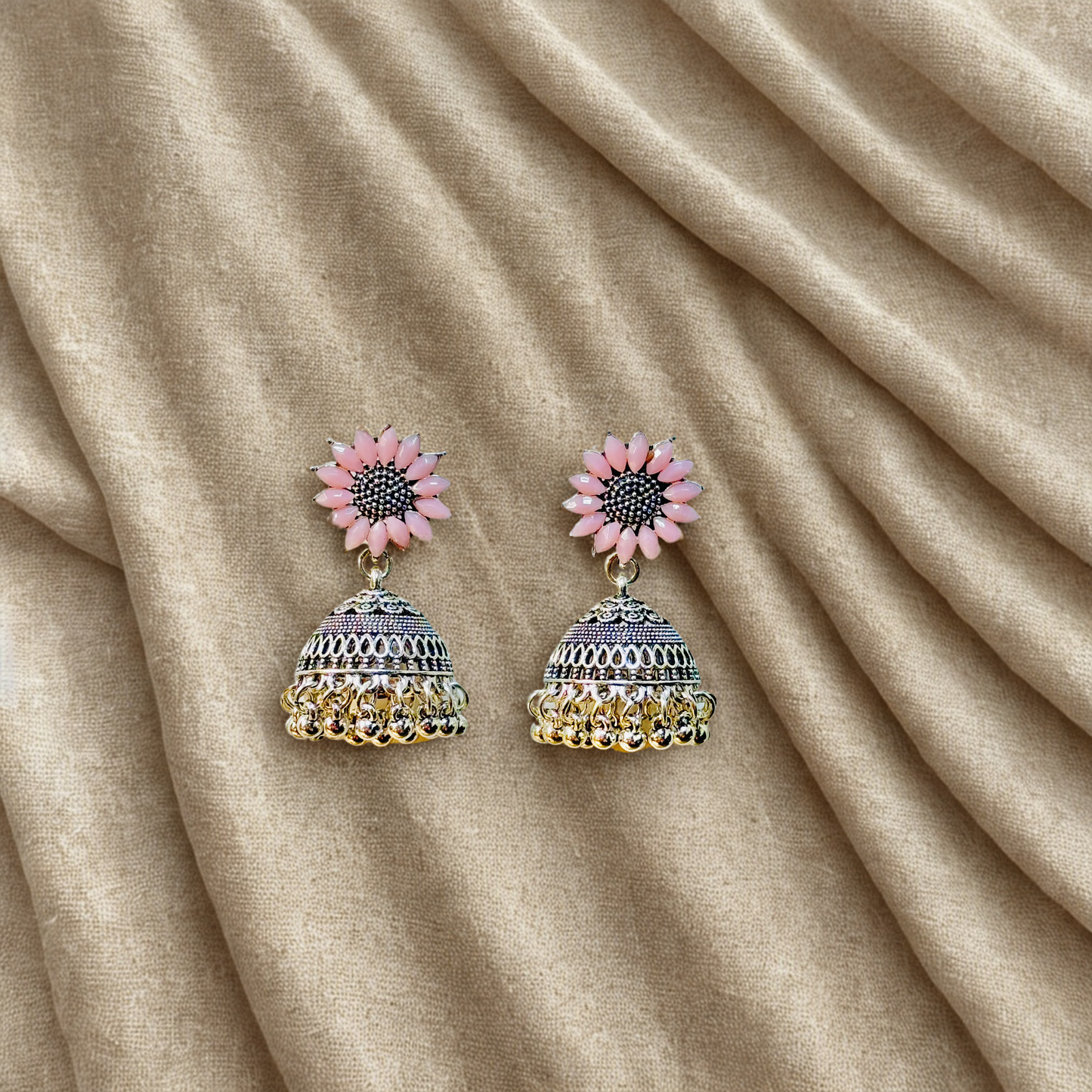 Pink Petal Fusion Jhumkas