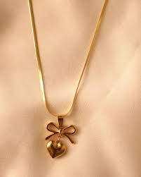 Golden Heart Bow Necklace