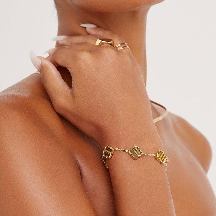 Gold Plated White Clover Bracelet