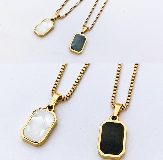 Double Side Rectangular Pendant Necklace for Women and Men