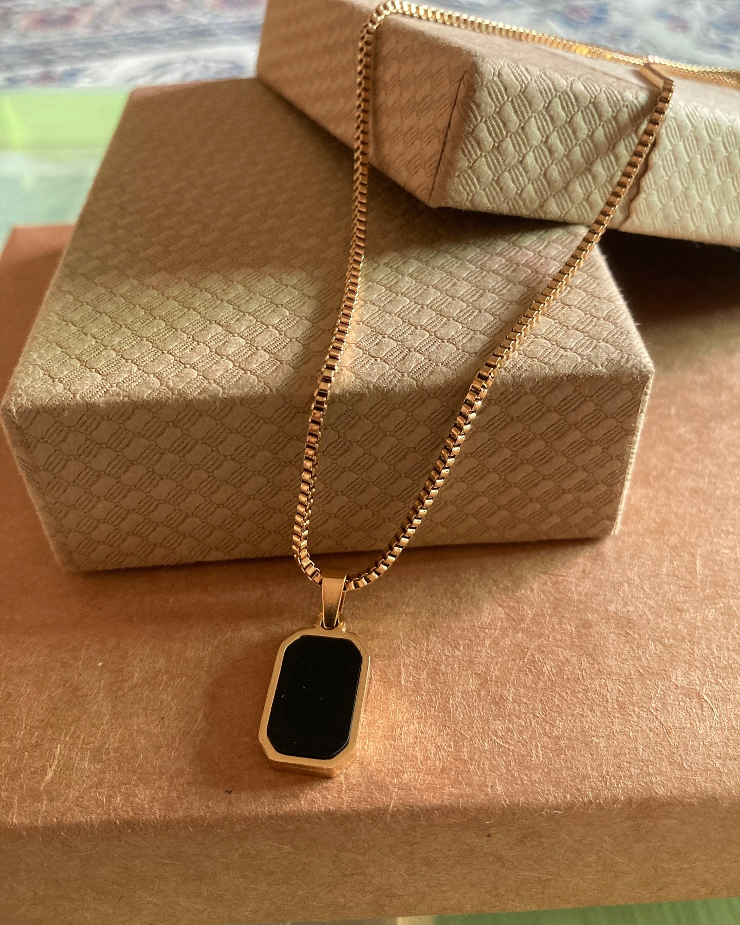 Double Side Rectangular Pendant Necklace for Women and Men