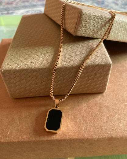 Double Side Rectangular Pendant Necklace for Women and Men