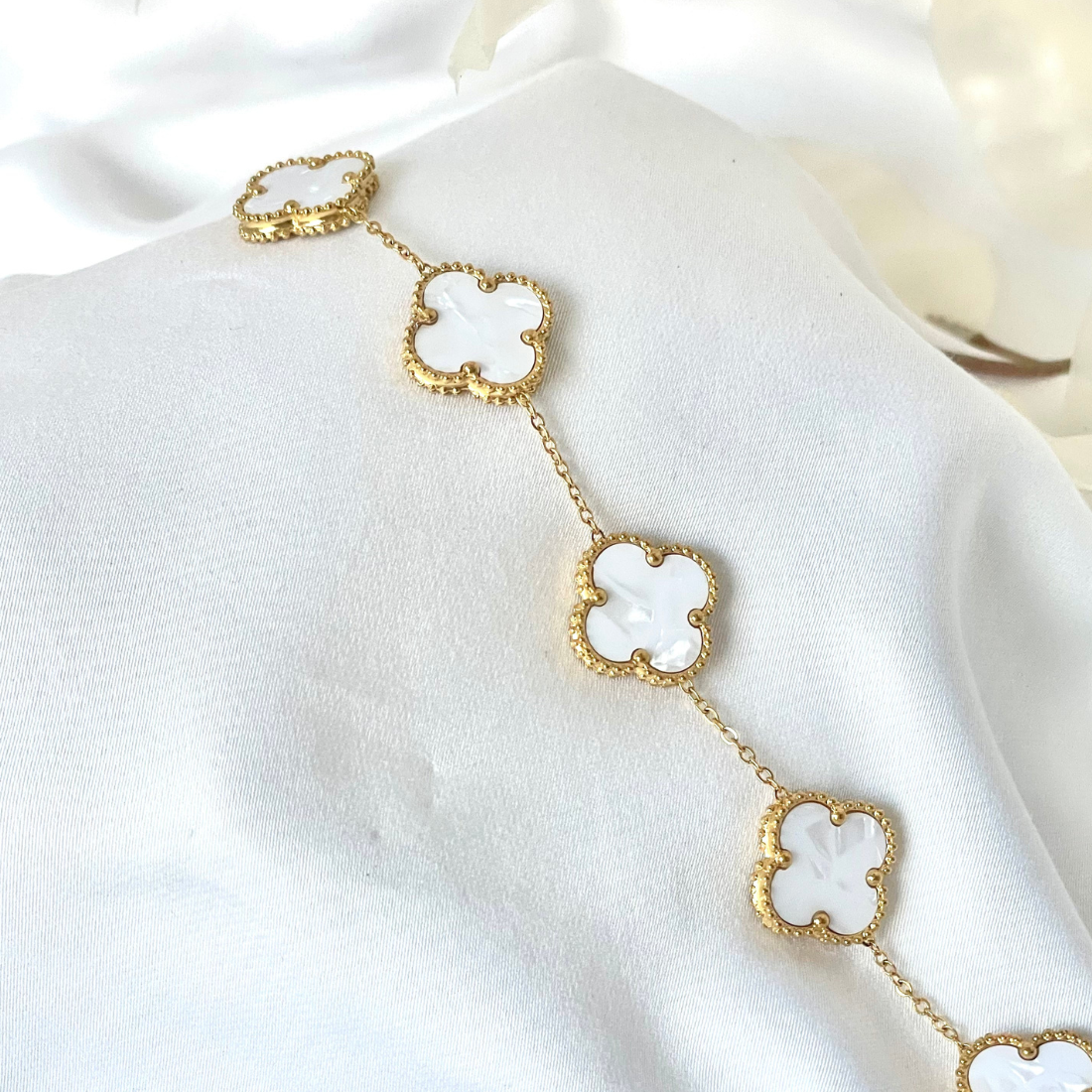 Gold Plated White Clover Bracelet