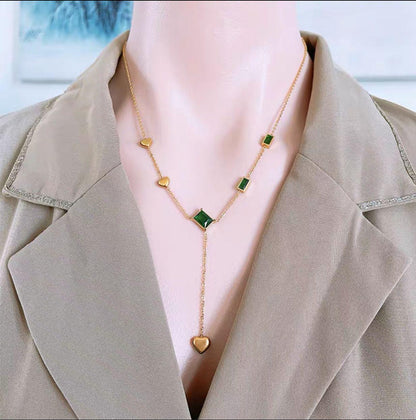 Emerald Hearts Drop Necklace
