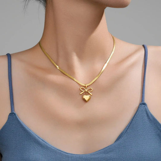 Golden Heart Bow Necklace