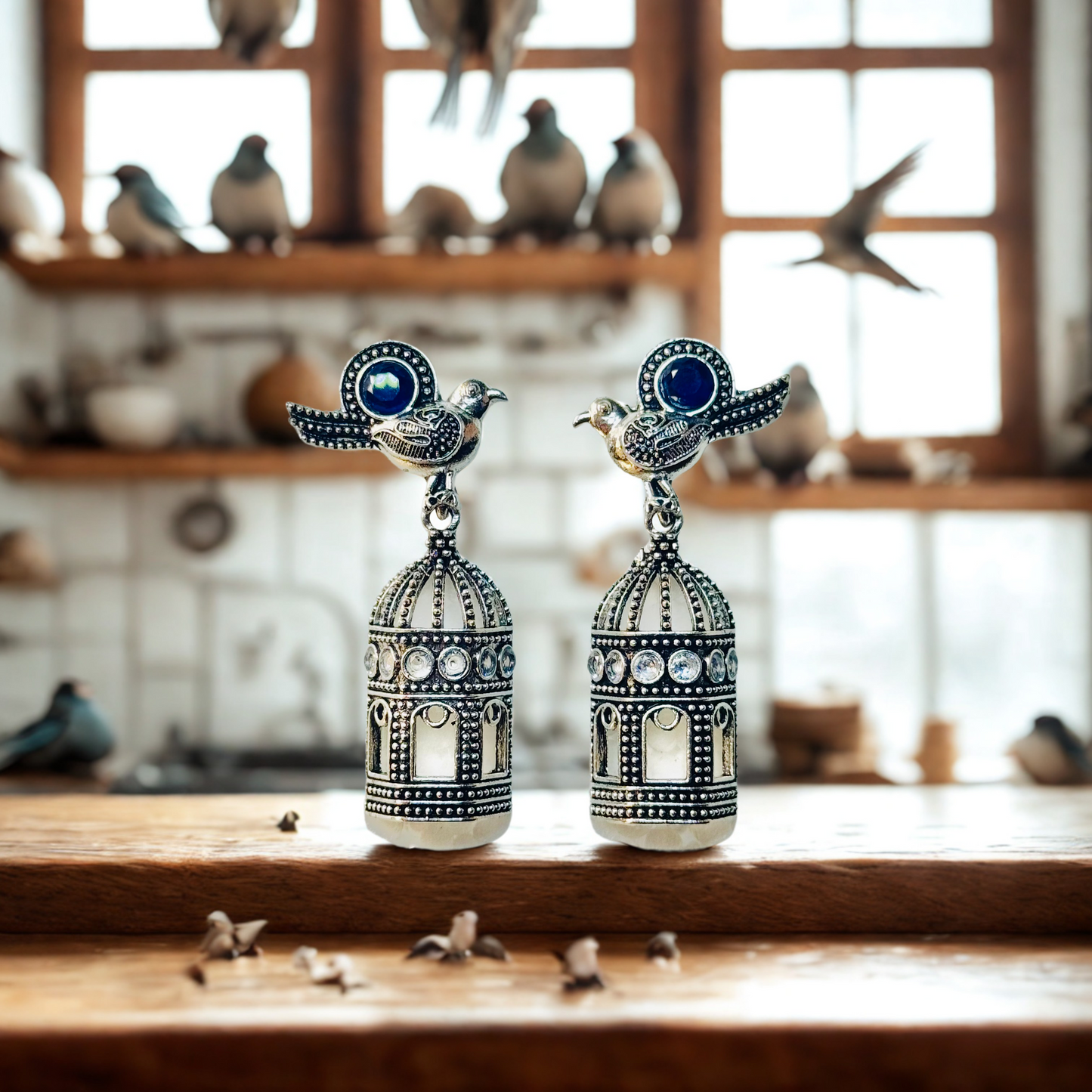 Bluebird Cage Dome Earrings