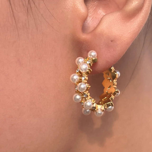 Golden small pearl earings-E2