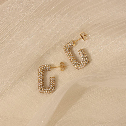 Golden earings with diamonds-E3