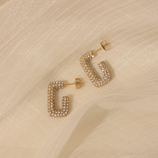 Golden earings with diamonds-E3