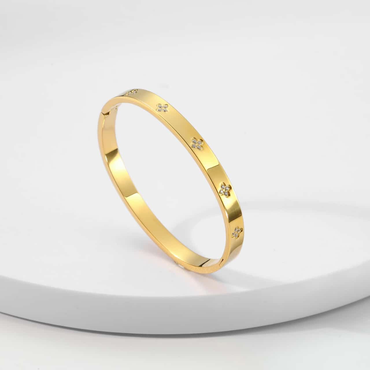 Bangle Bracelet Clover with Zircons (Unisex)