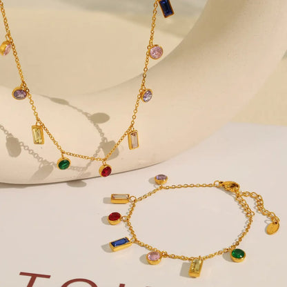 Zircon Stones Stainless Necklace & Bracelet