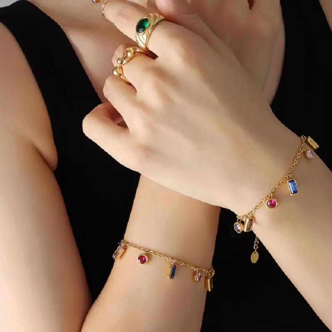 Zircon Stones Stainless Necklace & Bracelet