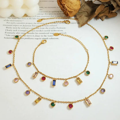 Zircon Stones Stainless Necklace & Bracelet