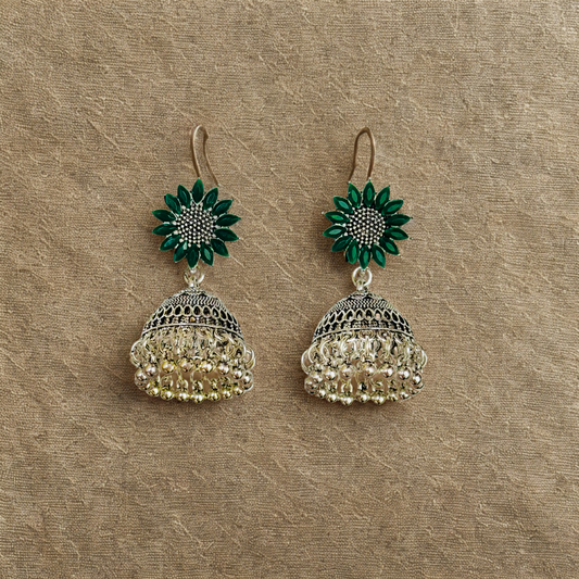 Emerald Bloom Jhumka Earrings
