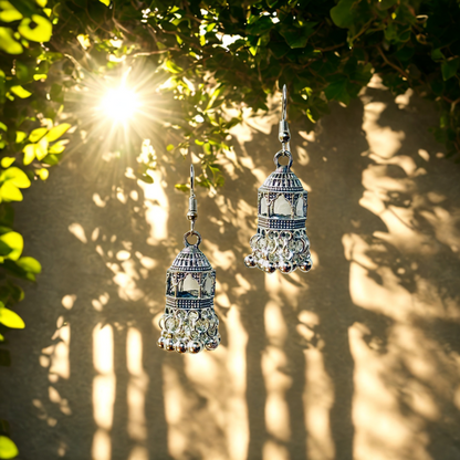 Silver Dome Tassel Jhumkas