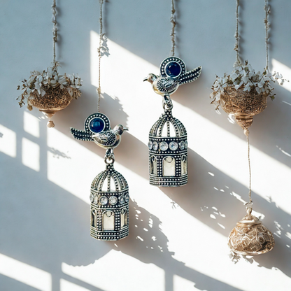 Bluebird Cage Dome Earrings