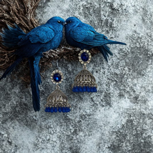Royal Blue Beaded Dome Jhumkas