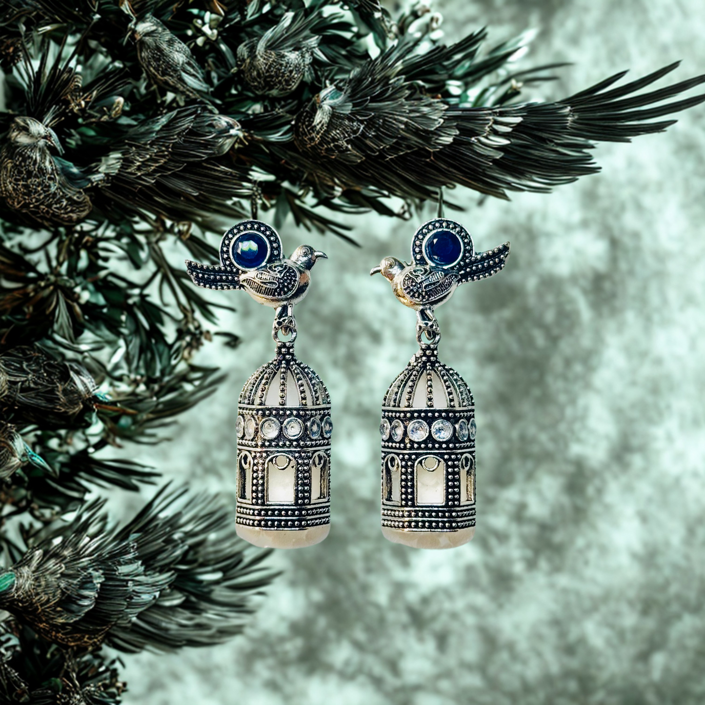 Emerald Flight Antique Bird Cage Earrings